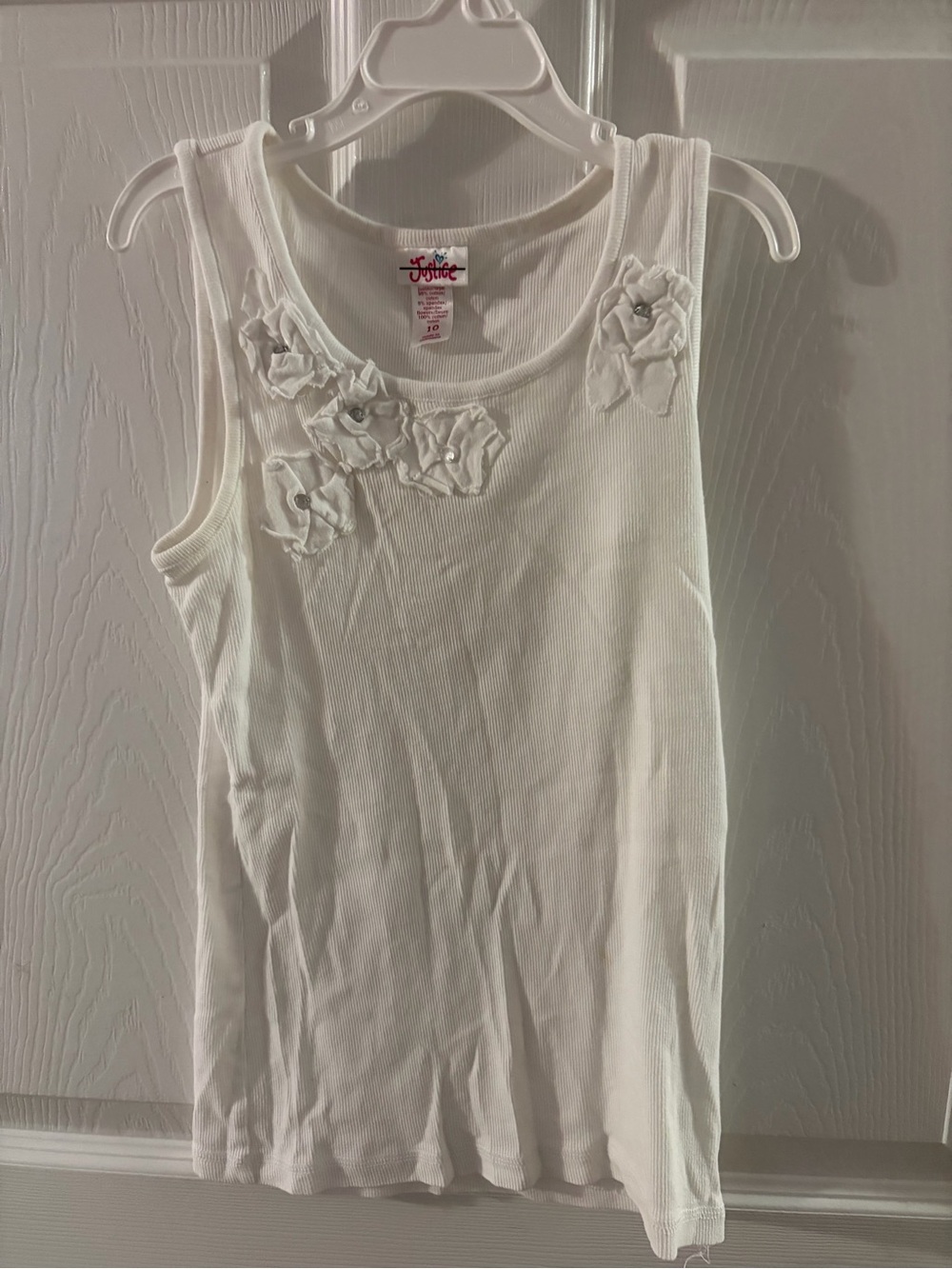 Justice  girls White Floral Applique Tank Top
